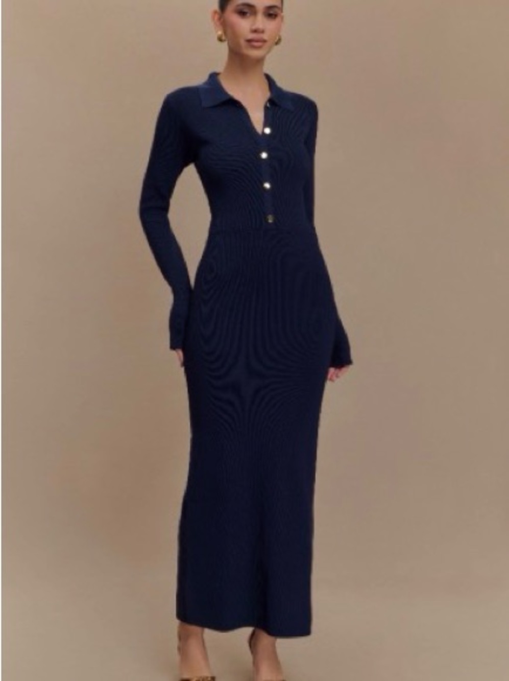 Meshki Abbey Buttoned Knit Midi Dress - Navy